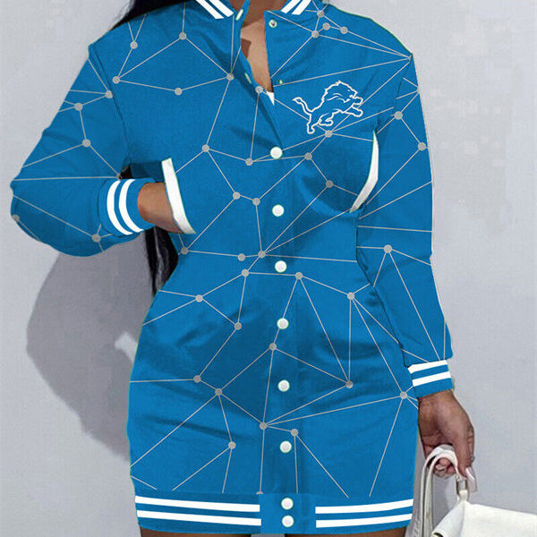 Detroit Lions Women Button Down Jacket Dress AZBTBDJD000311