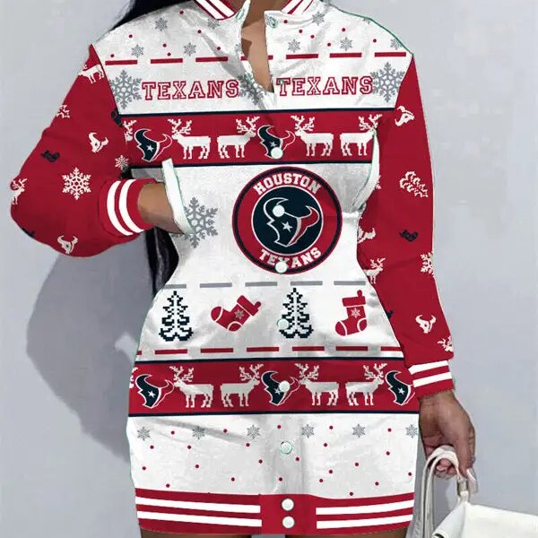 Houston Texans Women Button Down Jacket Dress AZBTBDJD000008