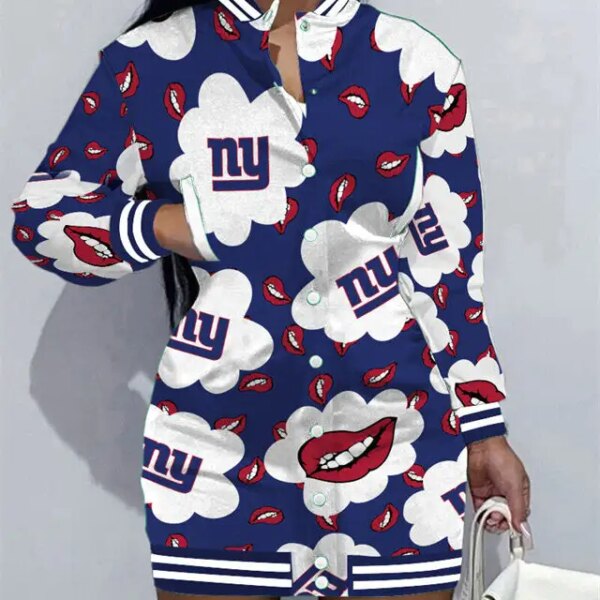New York Giants Women Button Down Jacket Dress AZBTBDJD000298