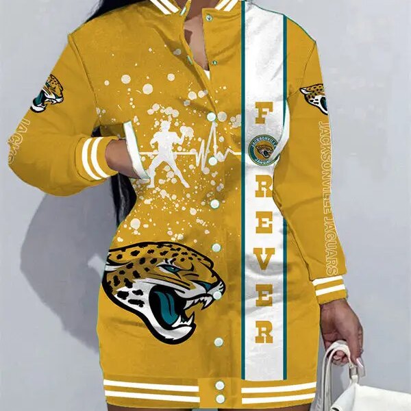 Jacksonville Jaguars Women Button Down Jacket Dress AZBTBDJD000256