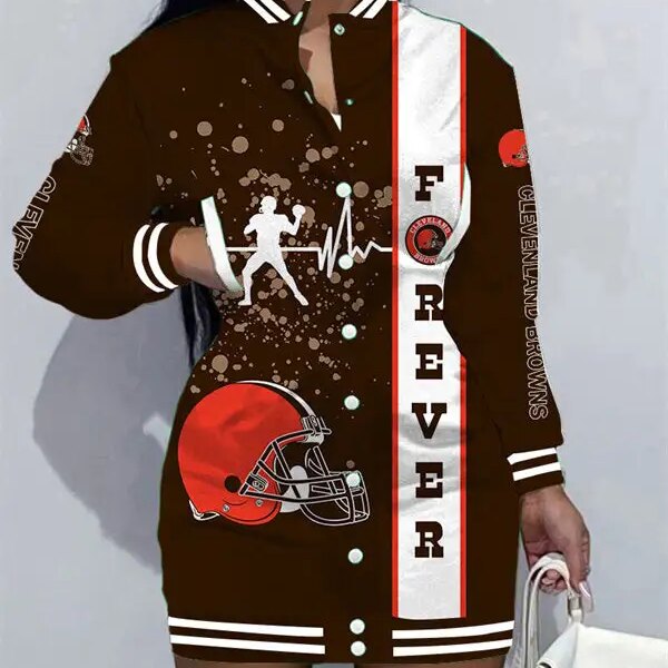 Cleveland Browns Women Button Down Jacket Dress AZBTBDJD000140