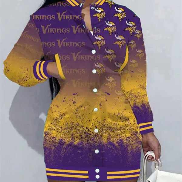 Minnesota Vikings Women Button Down Jacket Dress AZBTBDJD000116