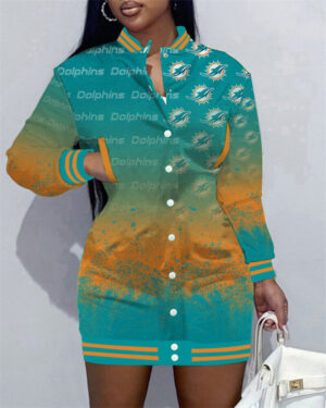 Miami Dolphins Women Button Down Jacket Dress AZBTBDJD000153