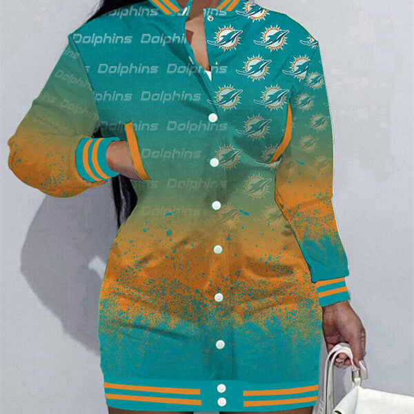 Miami Dolphins Women Button Down Jacket Dress AZBTBDJD000153