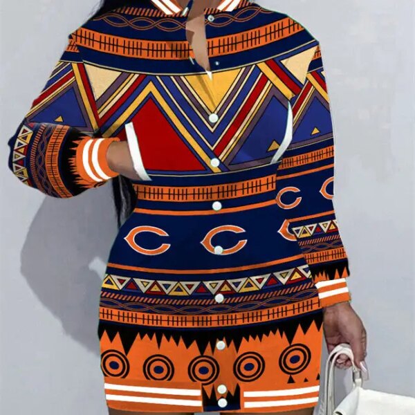 Chicago Bears Women Button Down Jacket Dress AZBTBDJD000187