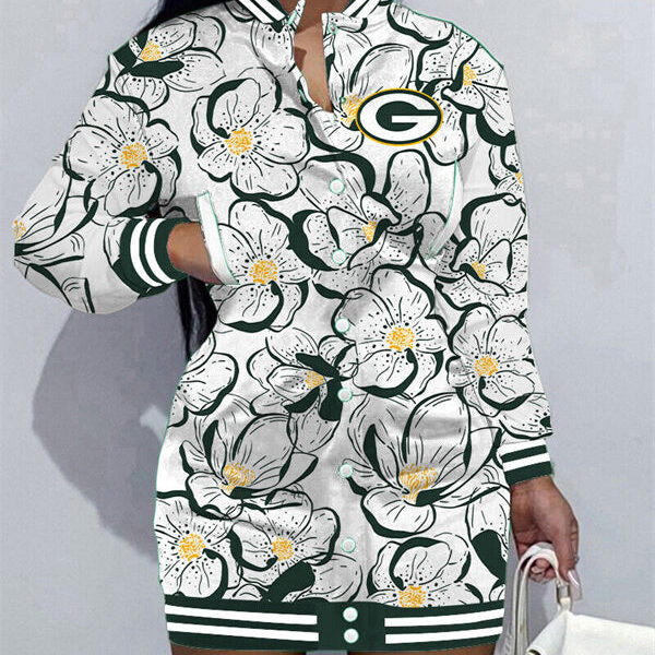 Green Bay Packers Women Button Down Jacket Dress AZBTBDJD000239
