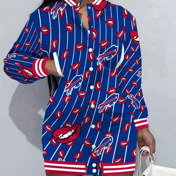 Buffalo Bills Women Button Down Jacket Dress AZBTBDJD000182