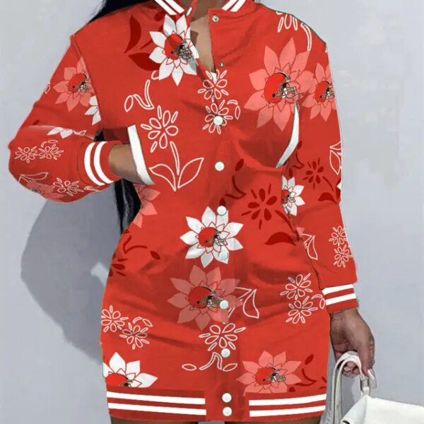Cleveland Browns Women Button Down Jacket Dress AZBTBDJD000372