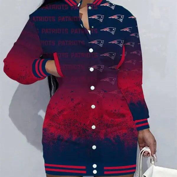 New England Patriots Women Button Down Jacket Dress AZBTBDJD000214