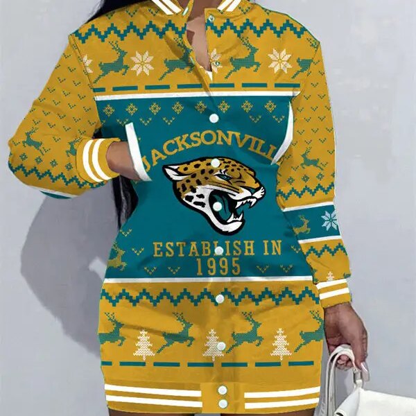 Jacksonville Jaguars Women Button Down Jacket Dress AZBTBDJD000255