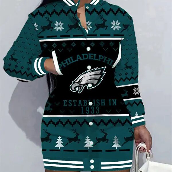 Philadelphia Eagles Women Button Down Jacket Dress AZBTBDJD000087