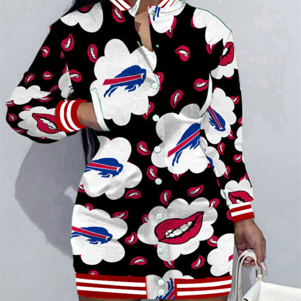 Buffalo Bills Women Button Down Jacket Dress AZBTBDJD000176