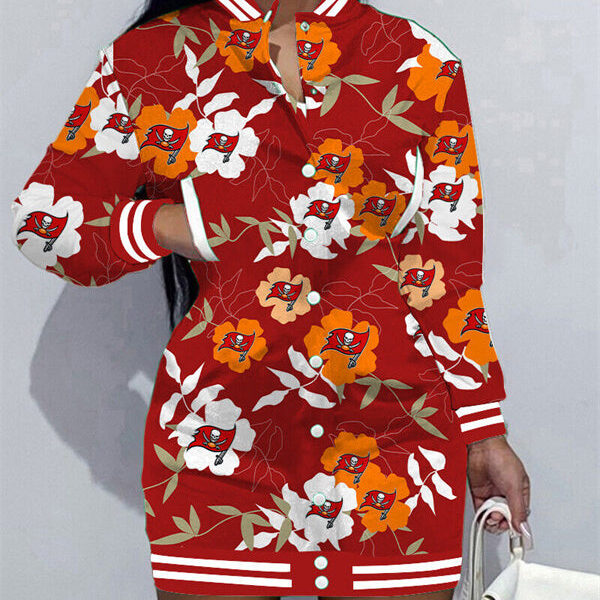 Tampa Bay Buccaneers Women Button Down Jacket Dress AZBTBDJD000033