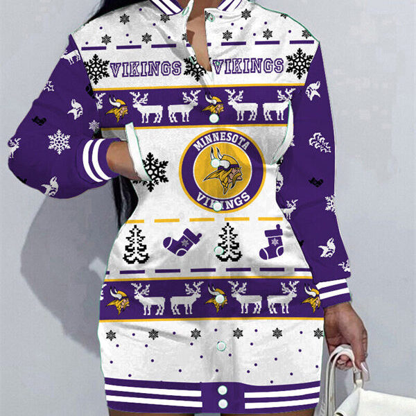 Minnesota Vikings Women Button Down Jacket Dress AZBTBDJD000224