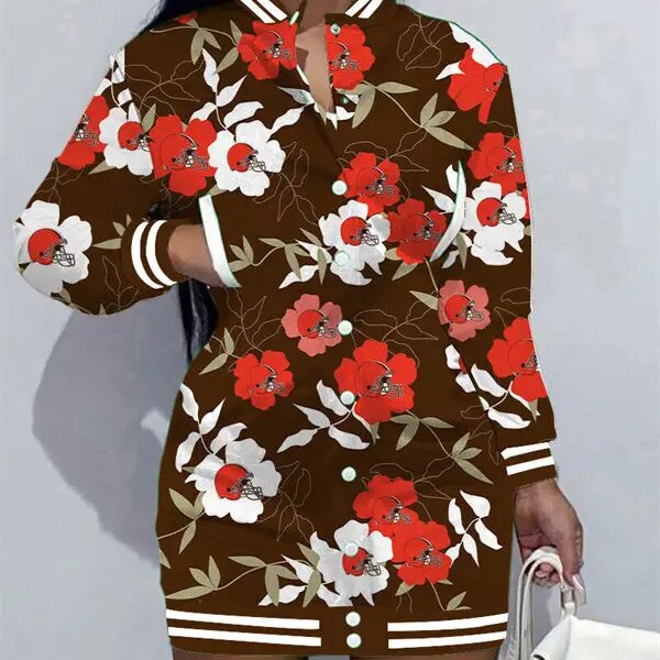 Cleveland Browns Women Button Down Jacket Dress AZBTBDJD000367