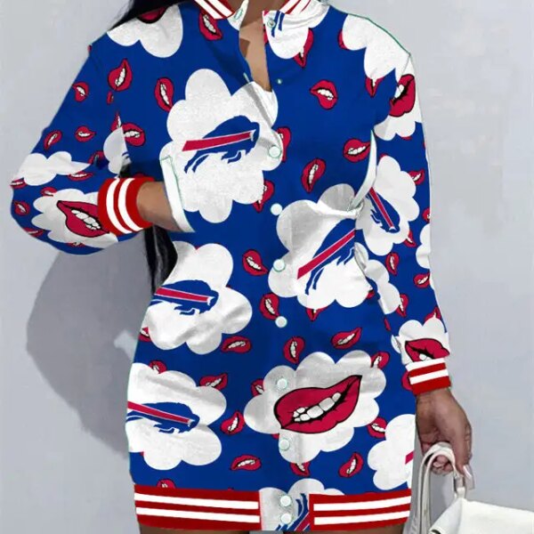 Buffalo Bills Women Button Down Jacket Dress AZBTBDJD000179