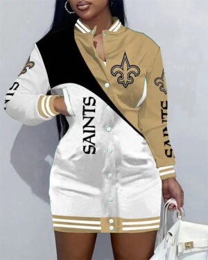 New Orleans Saints Women Button Down Jacket Dress AZBTBDJD000045