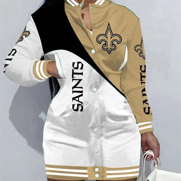 New Orleans Saints Women Button Down Jacket Dress AZBTBDJD000045