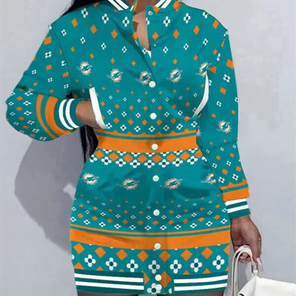Miami Dolphins Women Button Down Jacket Dress AZBTBDJD000155