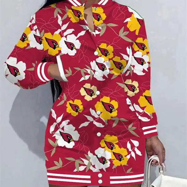 Arizona Cardinals Women Button Down Jacket Dress AZBTBDJD000119