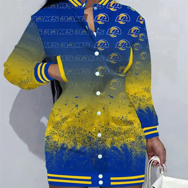 Los Angeles Rams Women Button Down Jacket Dress AZBTBDJD000070