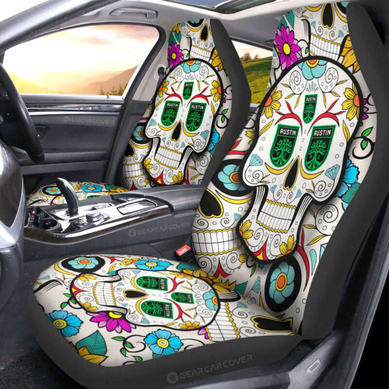 Austin FC Car Seat Covers Custom Sugar Skull Car Accessories