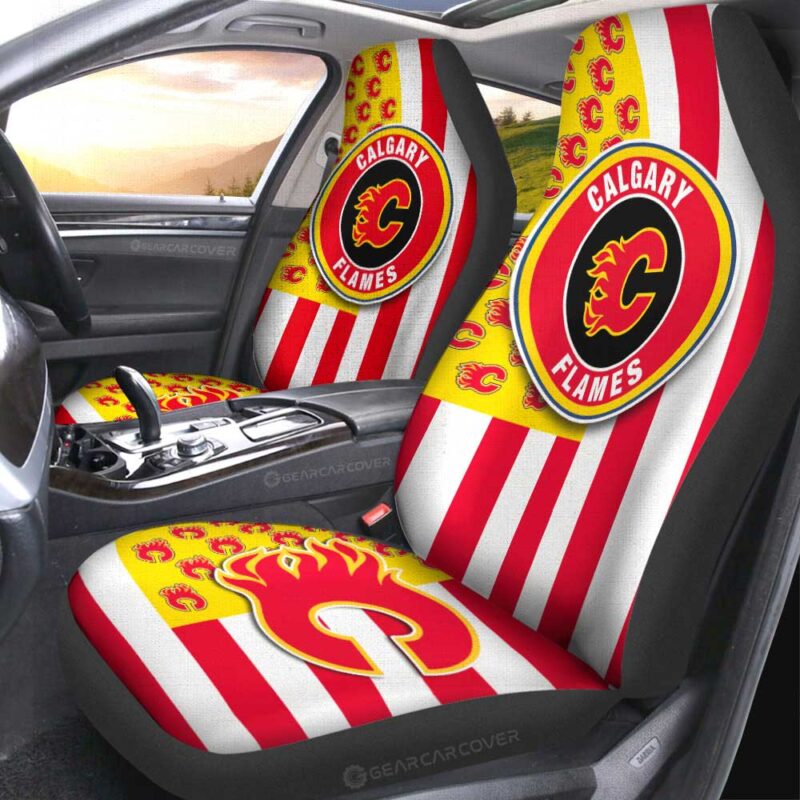 Calgary Flames Car Seat Covers Custom US Flag Style