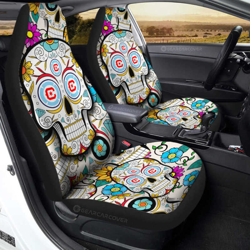 Chicago Fire FC Car Seat Covers Custom Sugar Skull Car Accessories