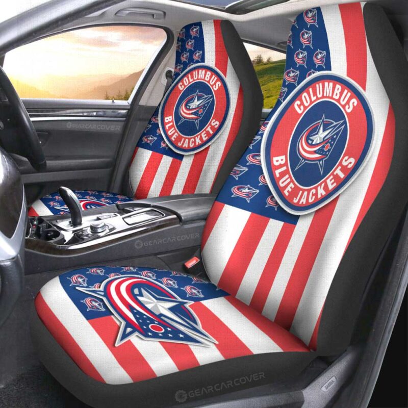 Columbus Blue Jackets Car Seat Covers Custom US Flag Style