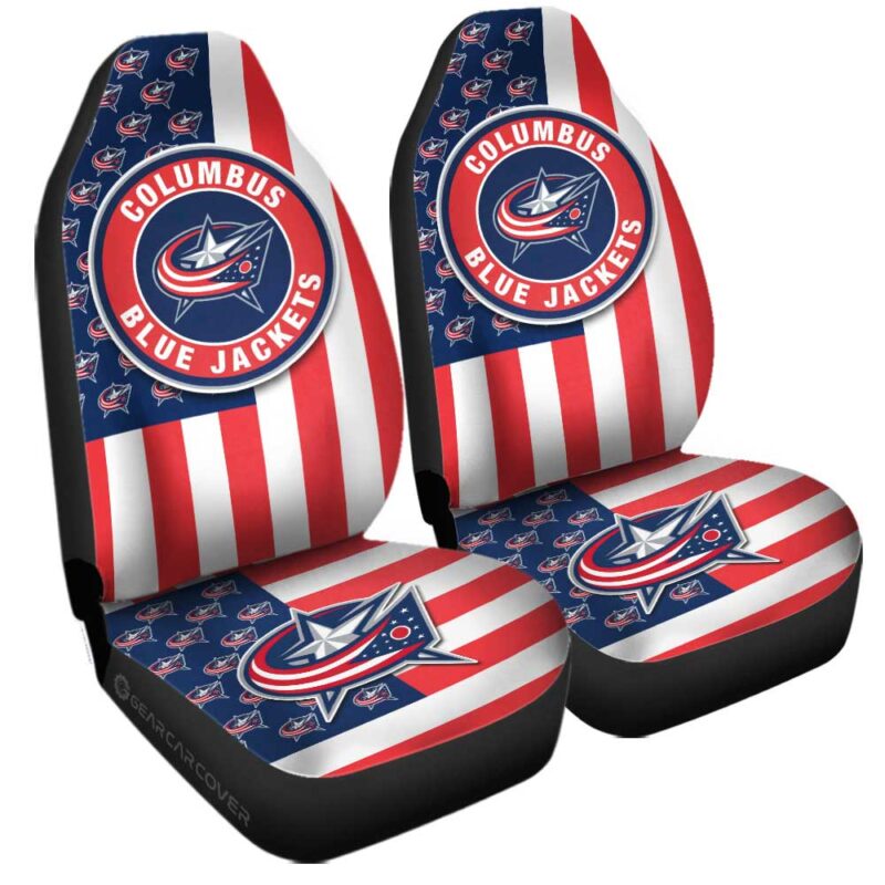Columbus Blue Jackets Car Seat Covers Custom US Flag Style