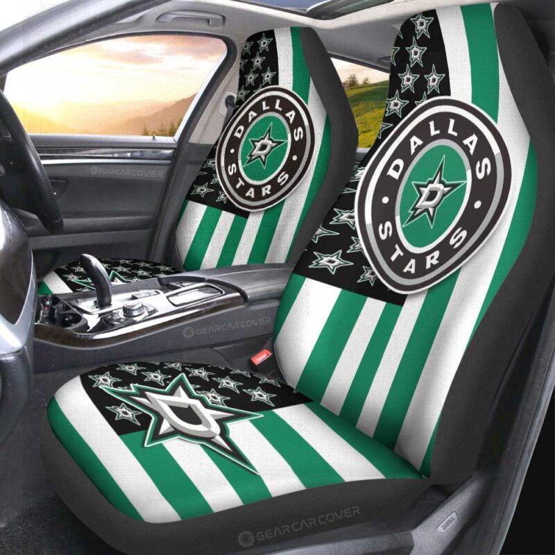 Dallas Stars Car Seat Covers Custom US Flag Style