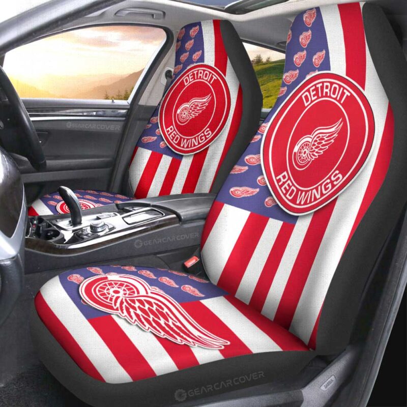 Detroit Red Wings Car Seat Covers Custom US Flag Style