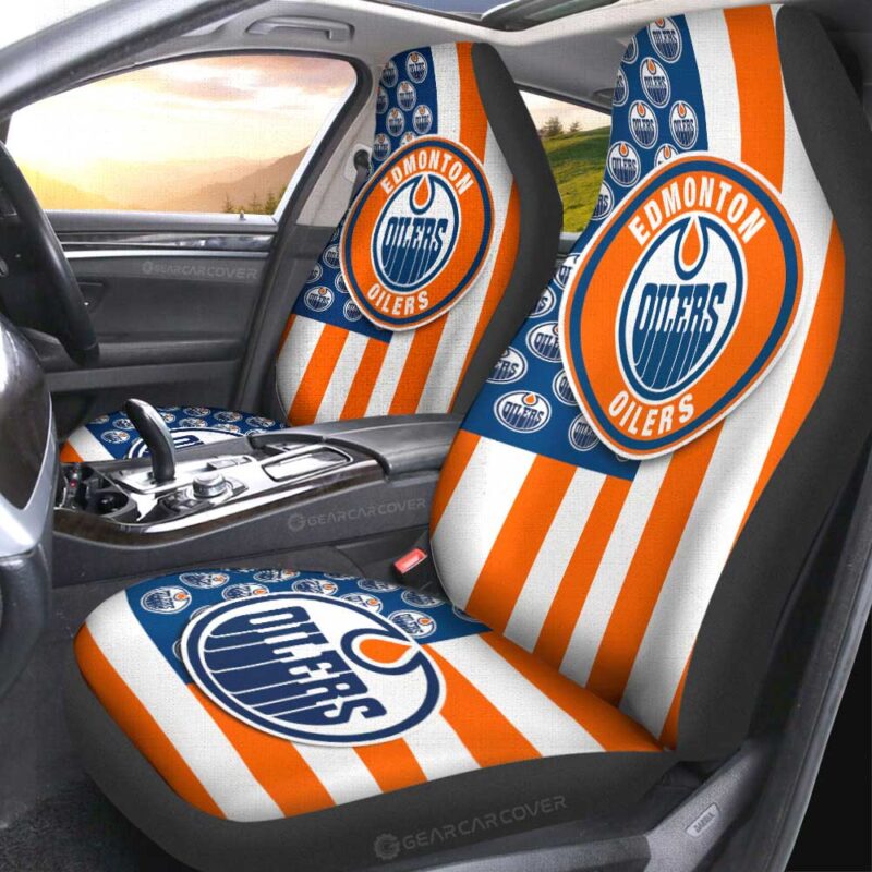Edmonton Oilers Car Seat Covers Custom US Flag Style
