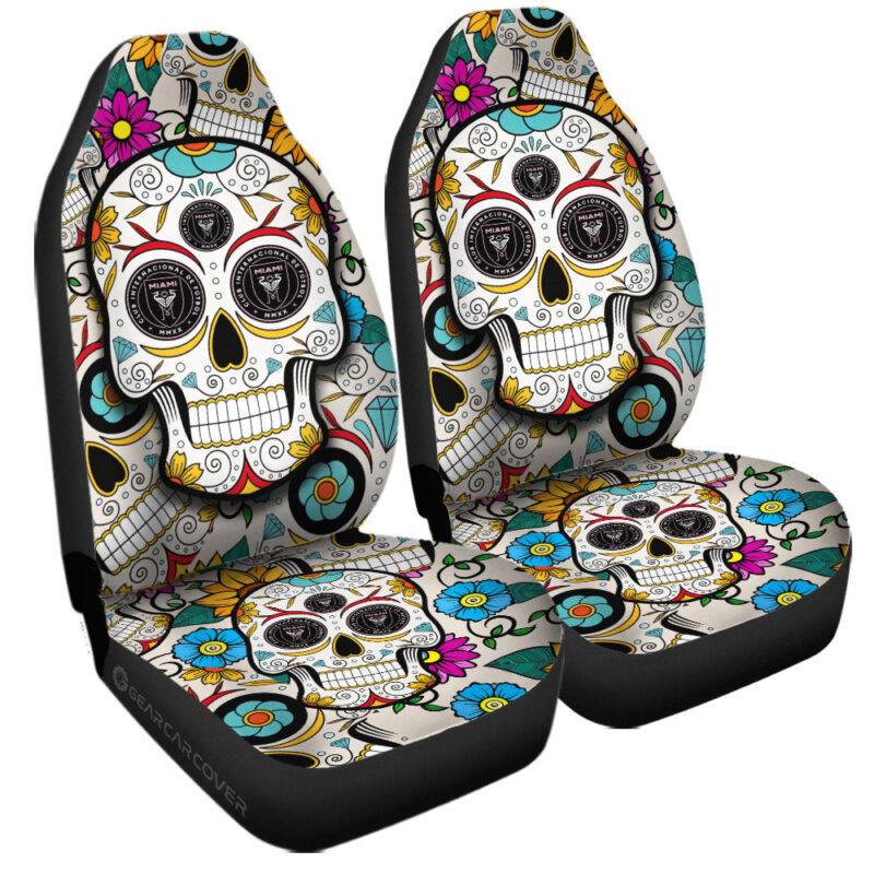 Inter Miami CF Car Seat Covers Custom Sugar Skull Car Accessories