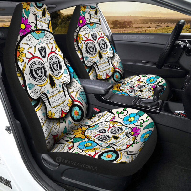Las Vegas Raiders Car Seat Covers Custom Sugar Skull Car Accessories