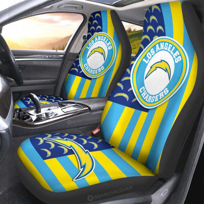 Los Angeles Chargers Car Seat Covers Custom US Flag Style