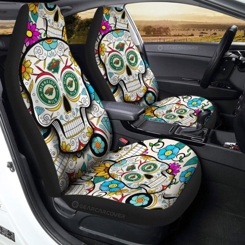 Minnesota Wild Car Seat Covers Custom Sugar Skull Car Accessories