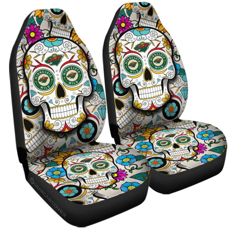 Minnesota Wild Car Seat Covers Custom Sugar Skull Car Accessories
