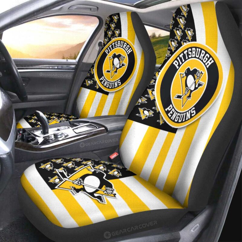 Pittsburgh Penguins Car Seat Covers Custom US Flag Style