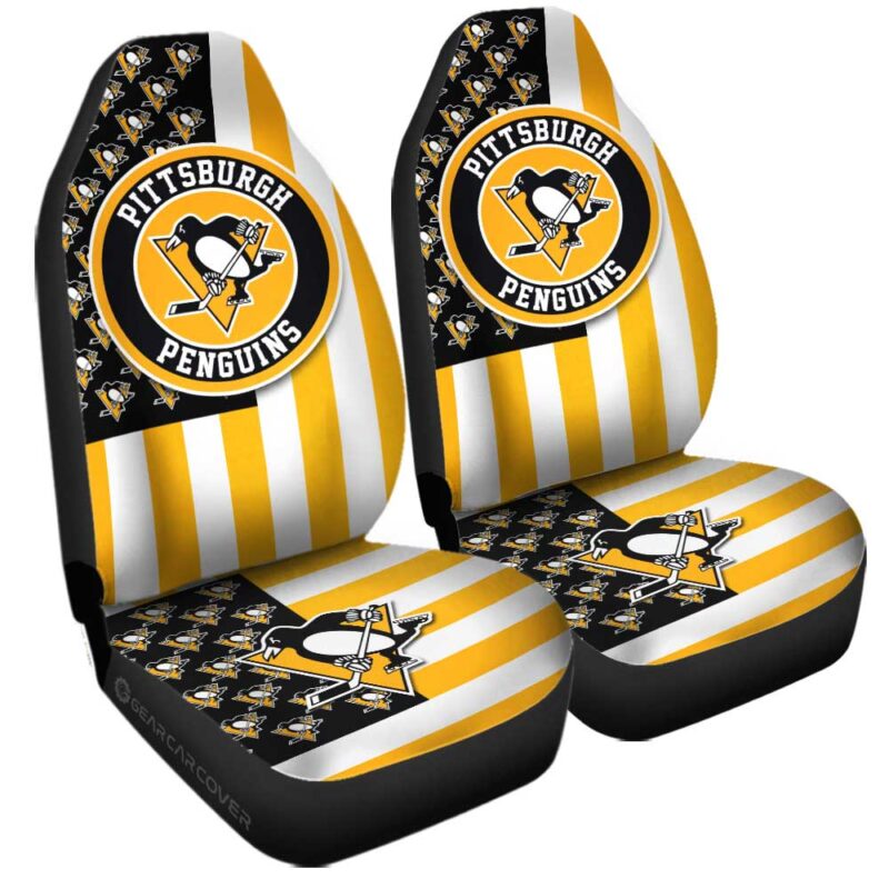 Pittsburgh Penguins Car Seat Covers Custom US Flag Style