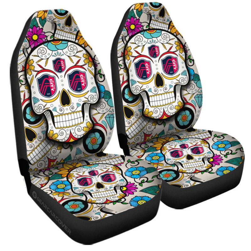 St Louis City SC Car Seat Covers Custom Sugar Skull Car Accessories
