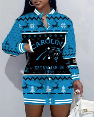 Carolina Panthers Women Button Down Jacket Dress AZBTBDJD000139