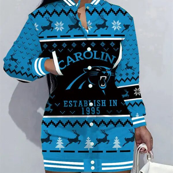 Carolina Panthers Women Button Down Jacket Dress AZBTBDJD000139
