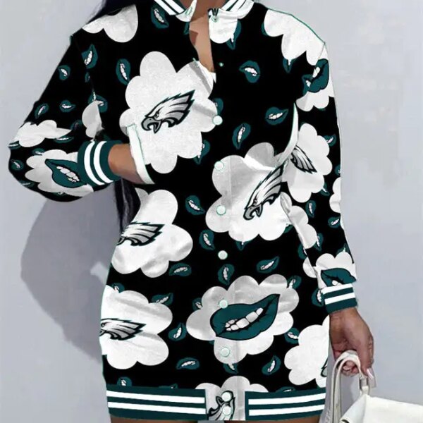 Philadelphia Eagles Women Button Down Jacket Dress AZBTBDJD000278