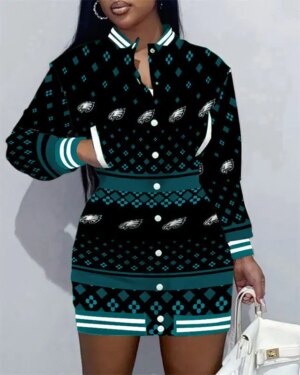 Philadelphia Eagles Women Button Down Jacket Dress AZBTBDJD000280