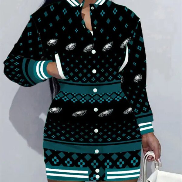 Philadelphia Eagles Women Button Down Jacket Dress AZBTBDJD000280