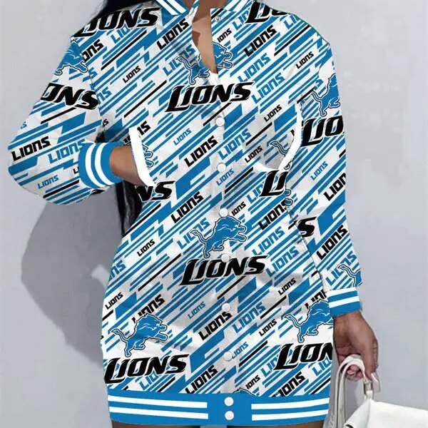 Detroit Lions Women Button Down Jacket Dress AZBTBDJD000313