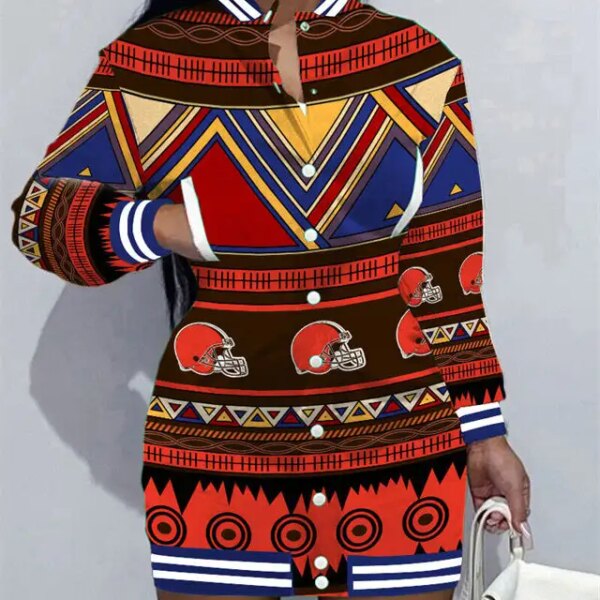 Cleveland Browns Women Button Down Jacket Dress AZBTBDJD000368