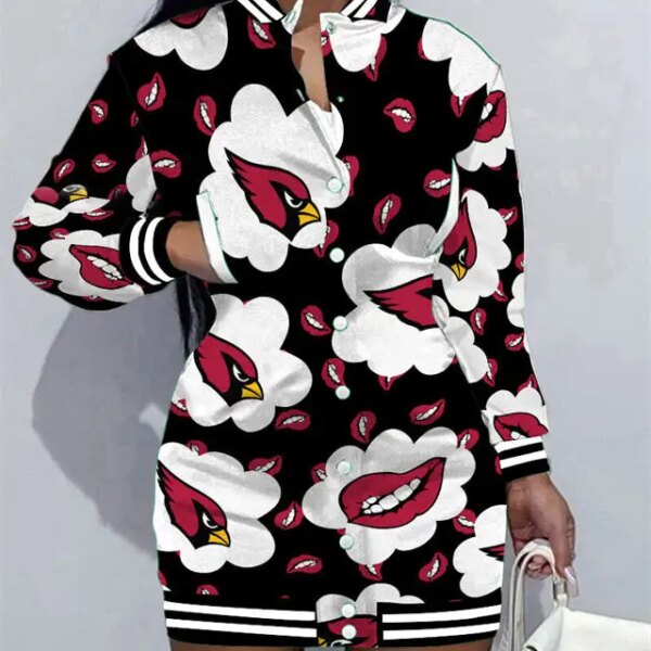 Arizona Cardinals Women Button Down Jacket Dress AZBTBDJD000024