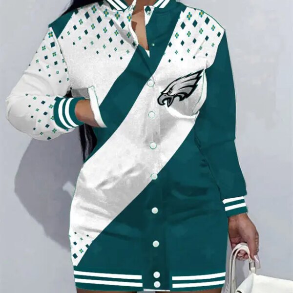 Philadelphia Eagles Women Button Down Jacket Dress AZBTBDJD000279